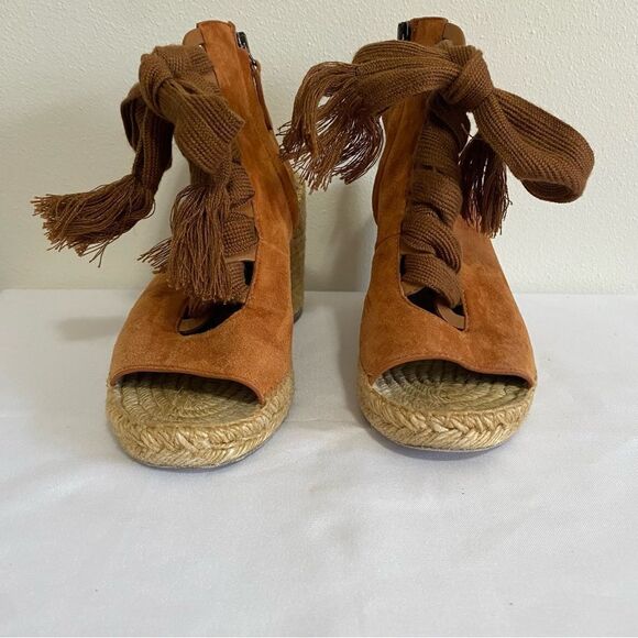 CHLOE Harper Suede Lace up Espadrille Wedge Sandals - Picture 6 of 11